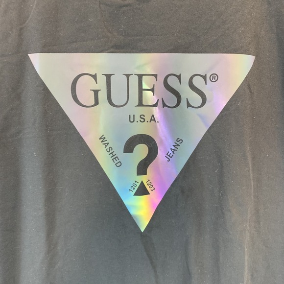 Guess Men's Tee T Shirt S Black Holographic Logo Short Sleeve Crew Neck - Picture 3 of 11